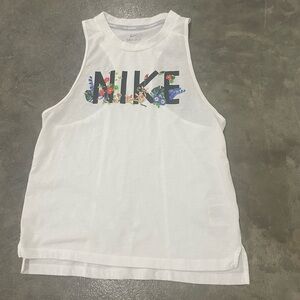 Nike White Tank Top with Floral Logo DriFit Size S